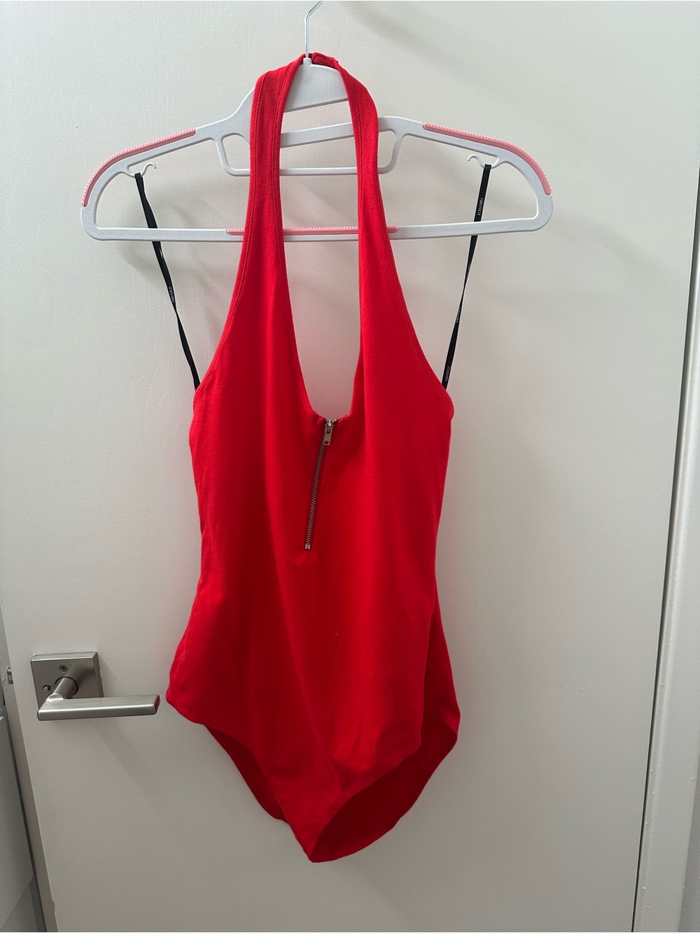 Forever 21 Red Halter Zip-Front Bodysuit